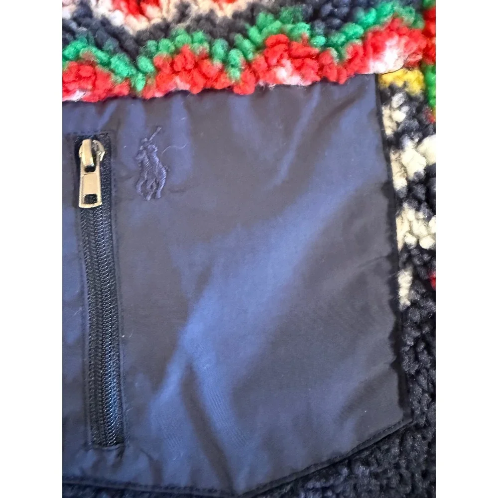 Polo Ralph Lauren Kids Navy Sherpa Fleece Fair Isle Full Zip Jacket Size M 10-12